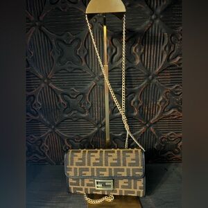 Fendi Brown Monogram Crossbody with Gold Chain Strap